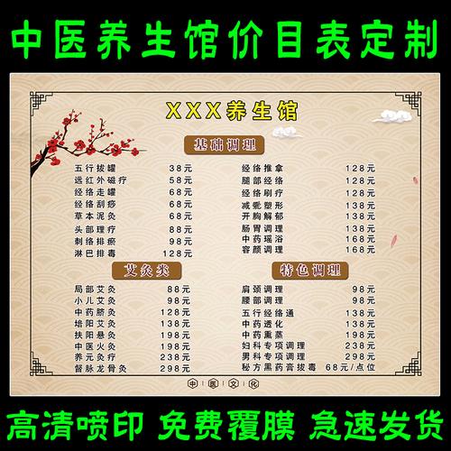 中醫(yī)養(yǎng)生艾灸價目表海報定制美容理療項目價格表廣告寫真